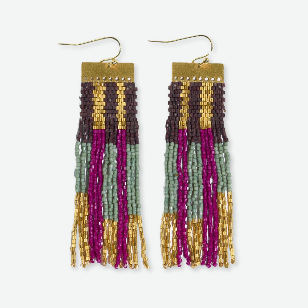 INK + ALLOY | McKenzie Brass Bar Hanger Long Beaded Fringe Earrings