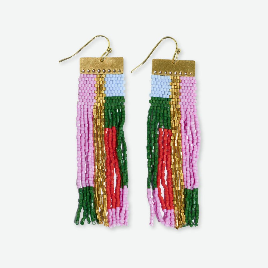 INK + ALLOY | McKenzie Brass Bar Hanger Long Beaded Fringe Earrings