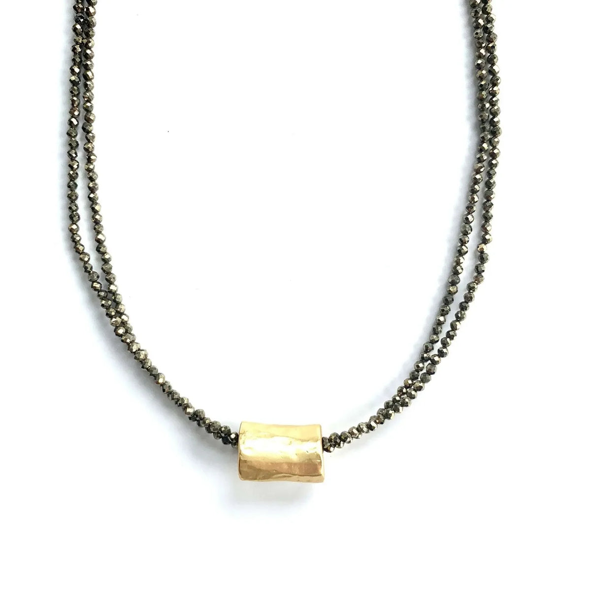Gold Barrel on Double Pyrite Necklace