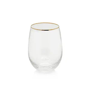 Zodax Optic Design with Gold Rim - Stemless Wine Glass