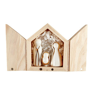 Holy Family Ceramic Figurine with Pine Wood Box