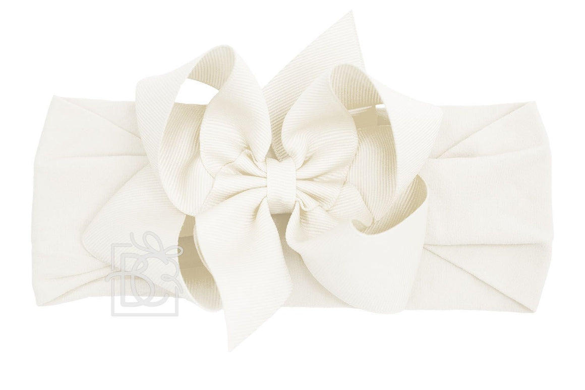 Pantyhose Headband with Classic Grosgrain Bow - White 4.5"