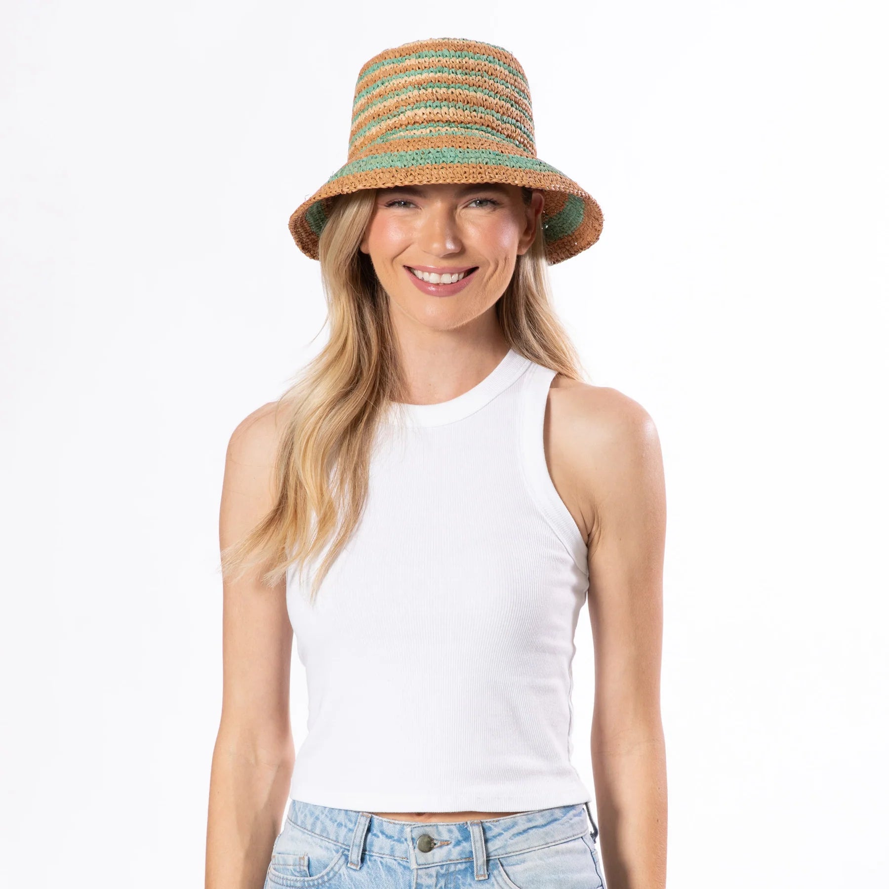 Daisy - Women's Crochet Raffia Mixed Stripe Bucket Hat