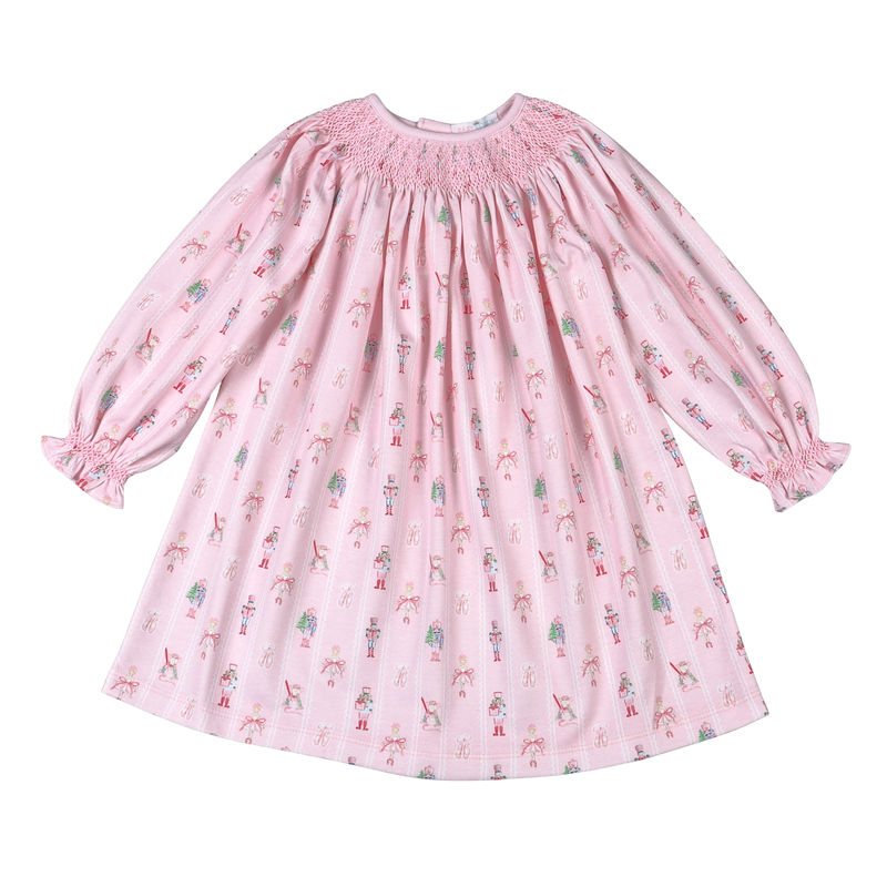 Pink Nutcracker Hand Smocked Bishop Dress