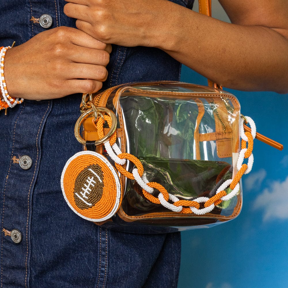 INK + ALLOY | Game Day Beaded Bag Chain Orange + White