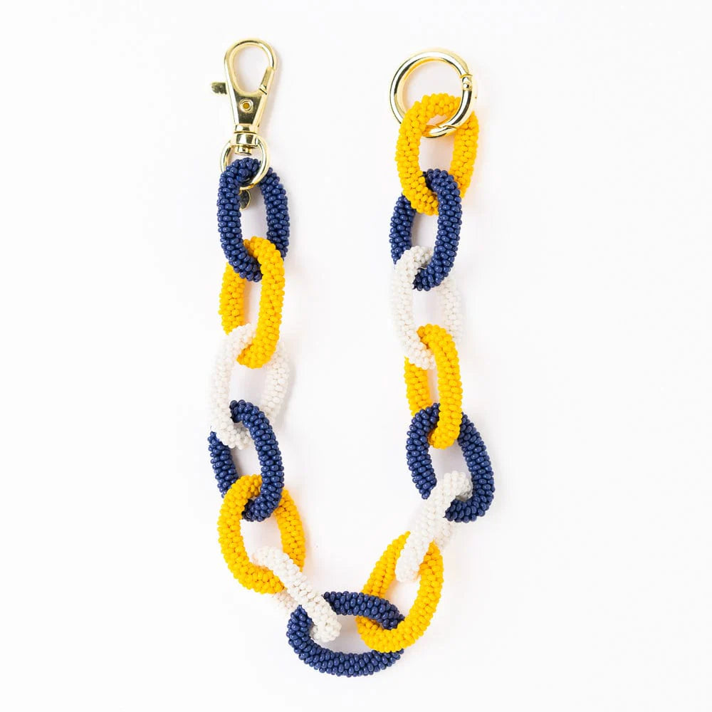 INK + ALLOY | Game Day Beaded Bag Chain Yellow + Blue