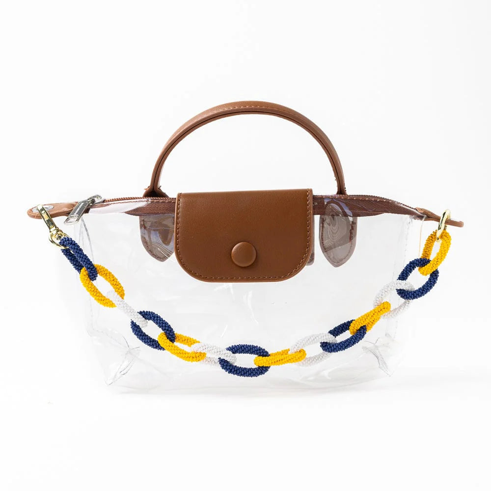 INK + ALLOY | Game Day Beaded Bag Chain Yellow + Blue