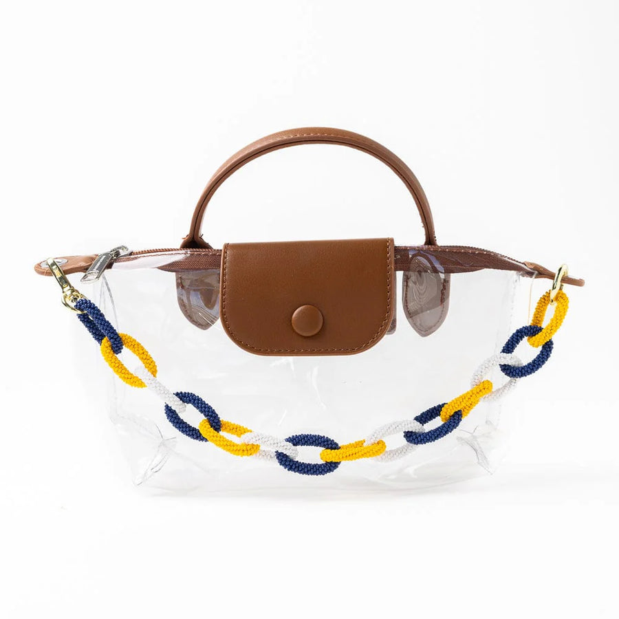 INK + ALLOY | Game Day Beaded Bag Chain Yellow + Blue