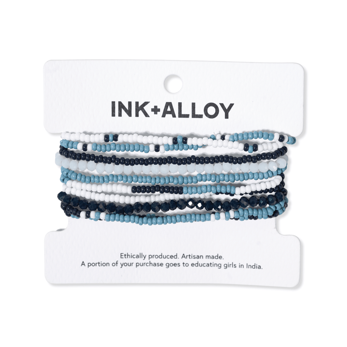 INK + ALLOY | Sage Game Day Beaded 10 Strand Bracelets - Navy + Light Blue