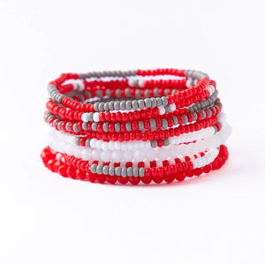 INK + ALLOY | Game Day Beaded 10 Strand Stretch Bracelet Set Scarlet + Gray