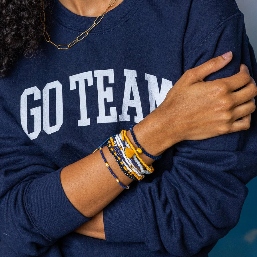 INK + ALLOY | Game Day Color Block Beaded 10 Strand Stretch Bracelets Navy and Yellow