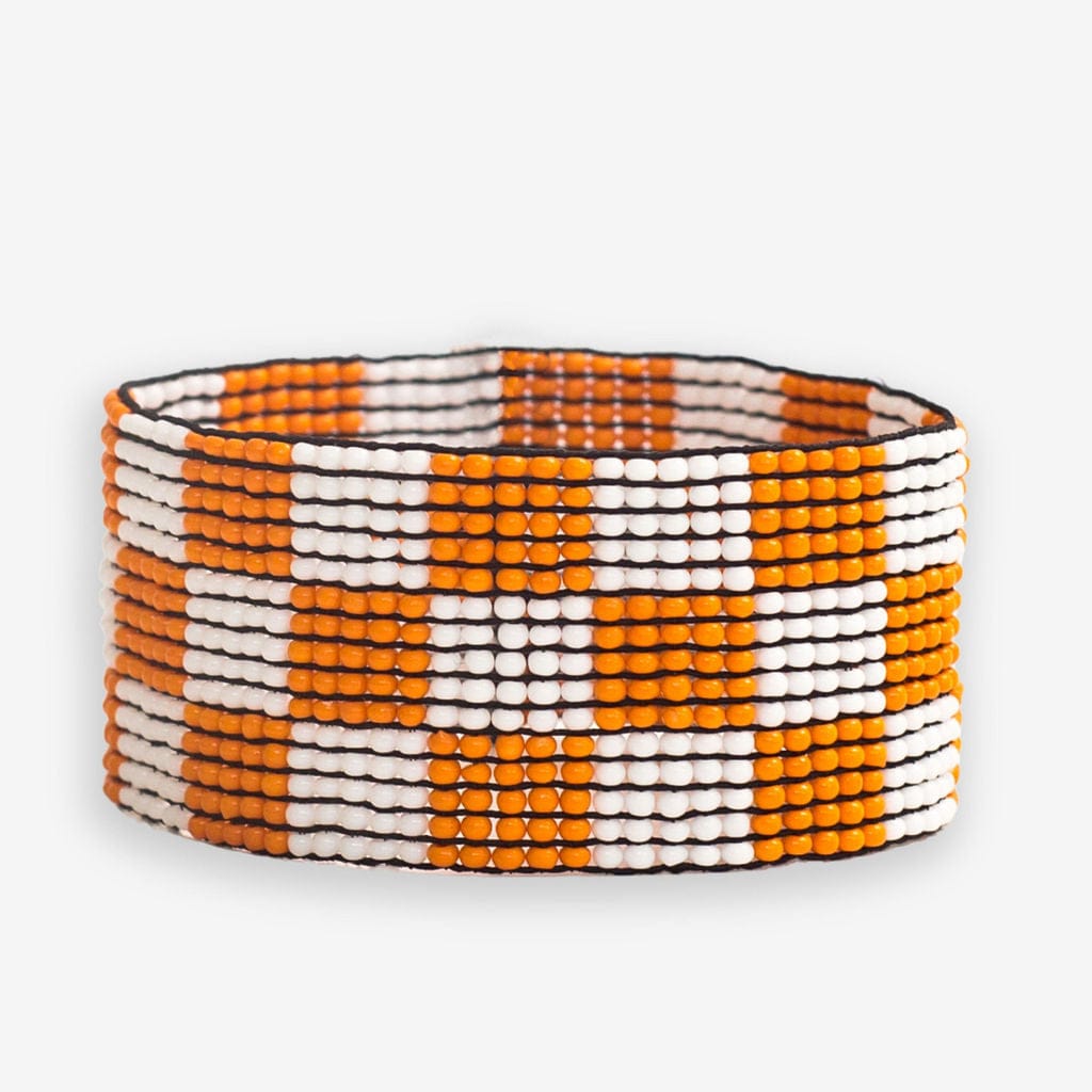 INK + ALLOY | Kendall Gameday Checkered Beaded Stretch Bracelet - White / Orange