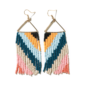 Whitney Diagonal Stripe Beaded Fringe Earrings - Multicolor