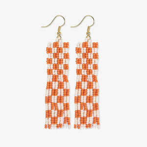 INK + ALLOY | Harriet Woven Top Gingham Beaded Fringe Earrings Orange