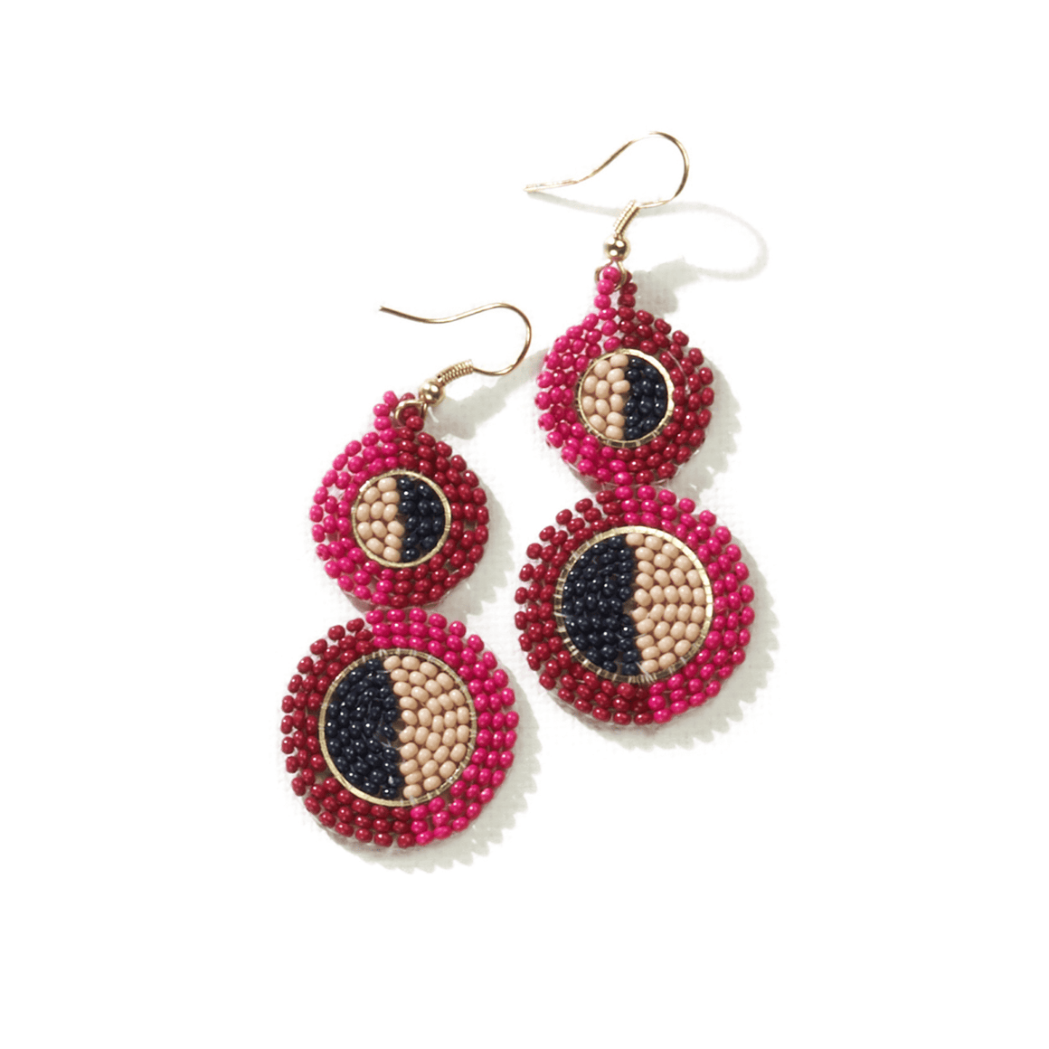 Kara Half Circles Beaded Earrings - Hot Pink
