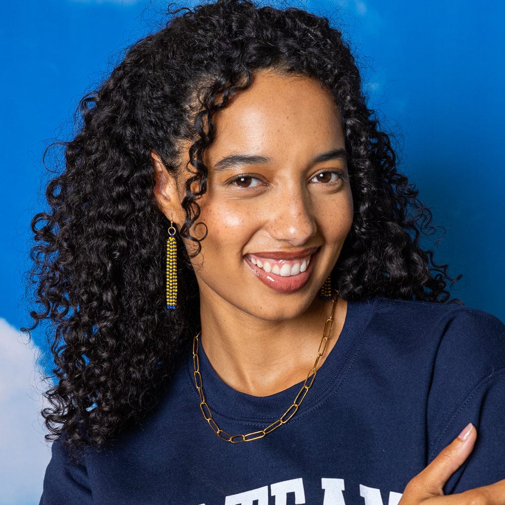 INK + ALLOY | Game Day Tassel Seed Bead Earrings Yellow + Blue