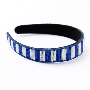 INK + ALLOY | Game Day Striped Beaded Headband Blue + White