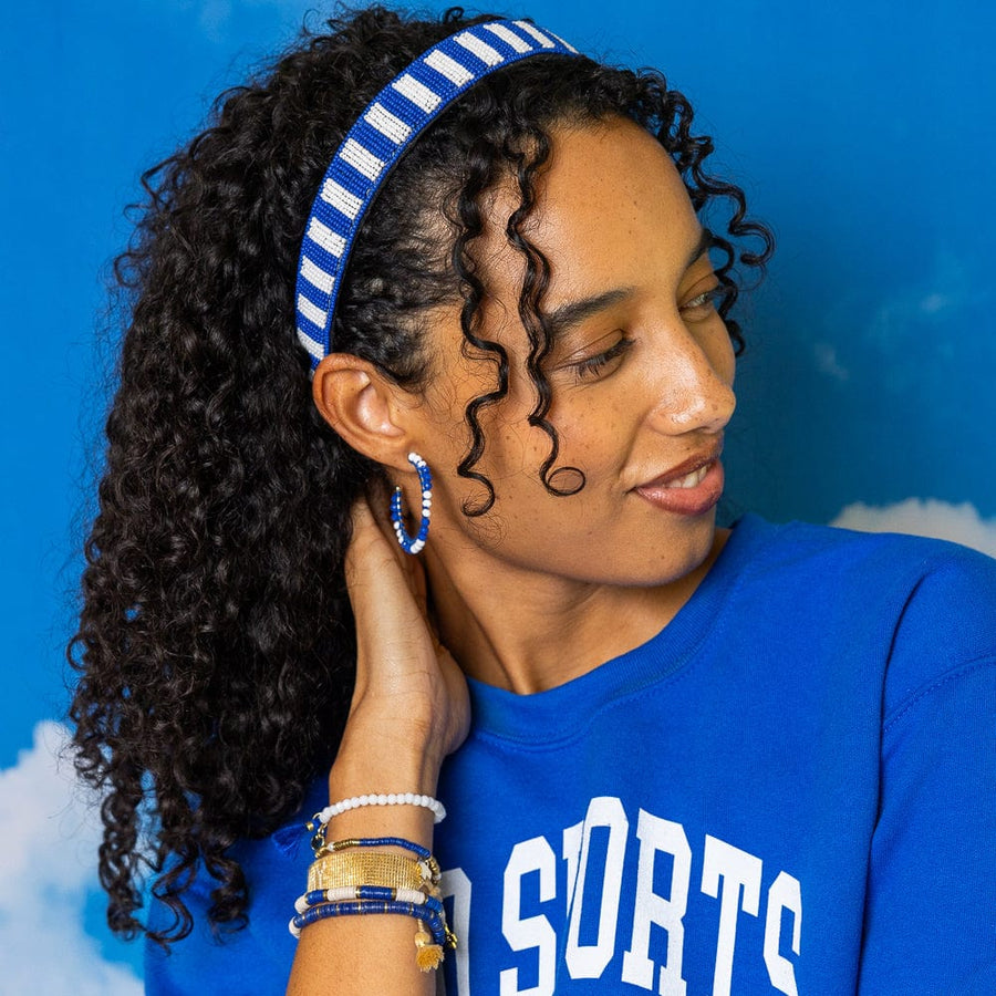 INK + ALLOY | Game Day Striped Beaded Headband Blue + White