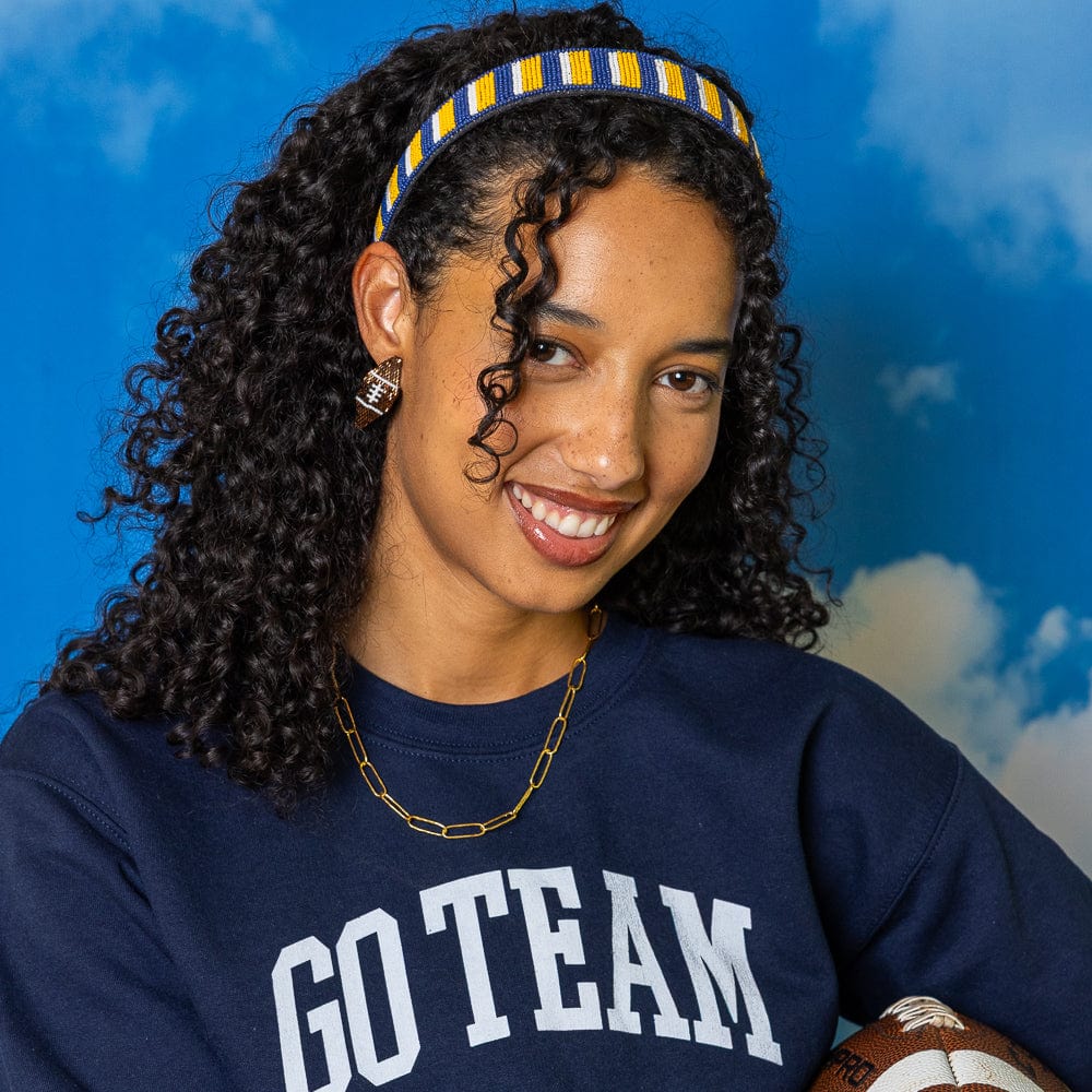 Game Day Striped Beaded Headband Yellow + Blue