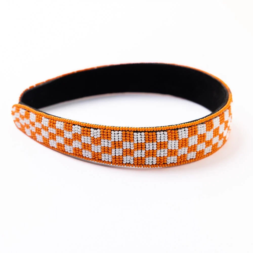 INK + ALLOY | Game Day Checkered Beaded Headband Orange + White