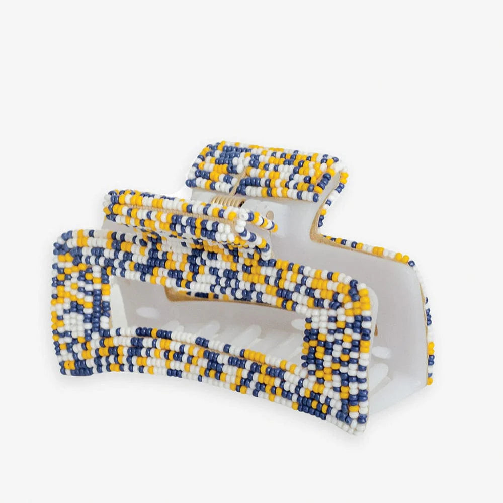 INK + ALLOY |   Lola Game Day Confetti Beaded Hair Claw Clip Navy and Yellow