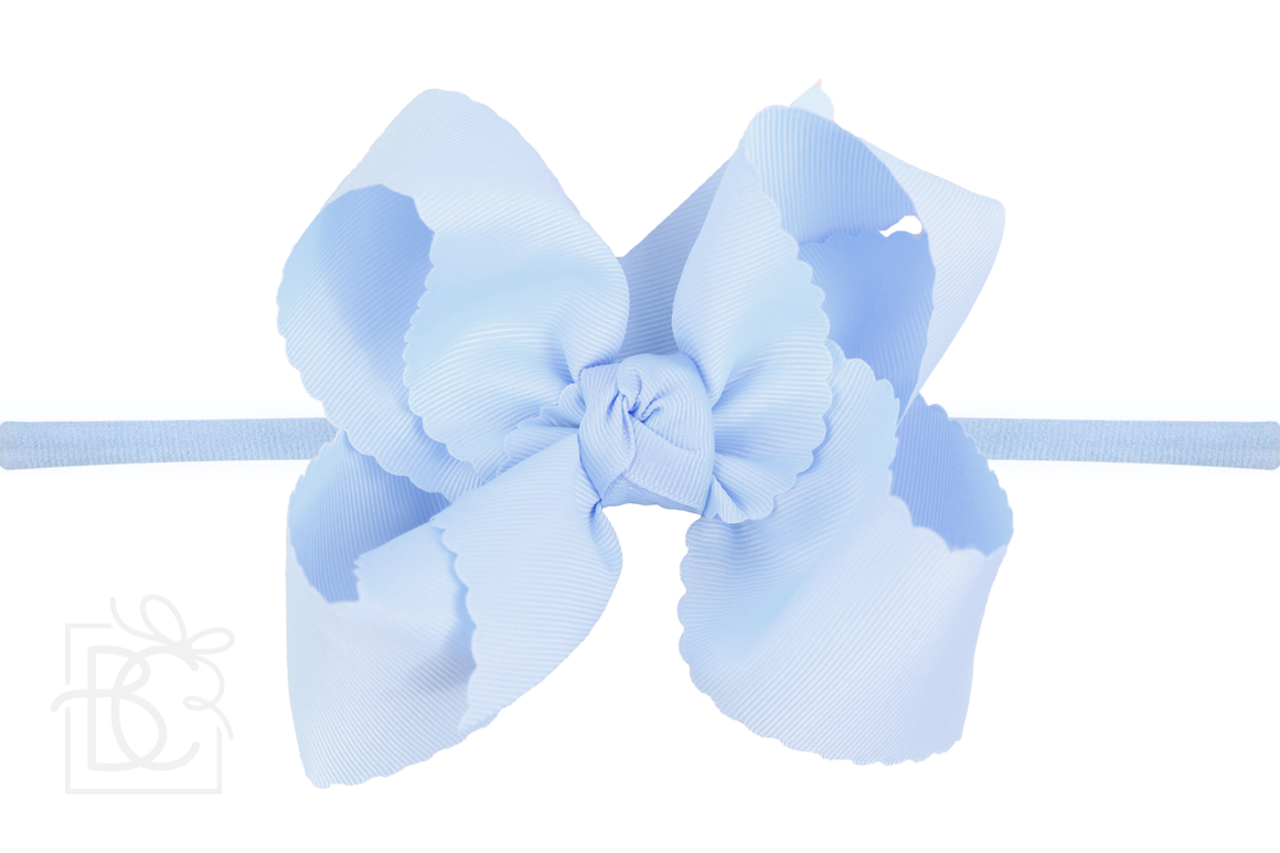 Pantyhose Headband with 4.5" Large Scalloped Edge Bow
