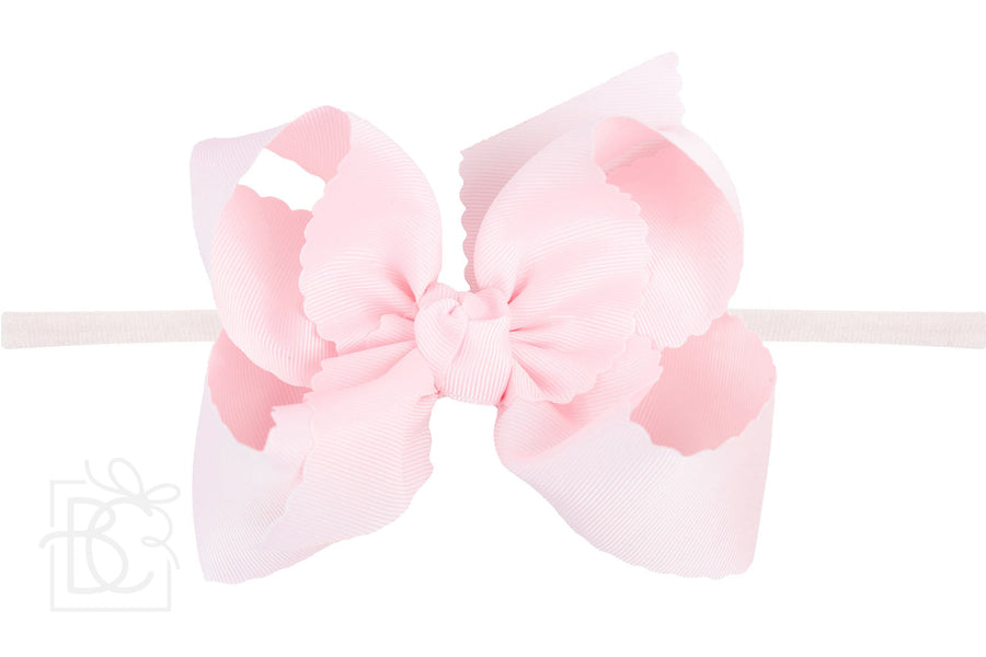 Pantyhose Headband with 4.5" Large Scalloped Edge Bow