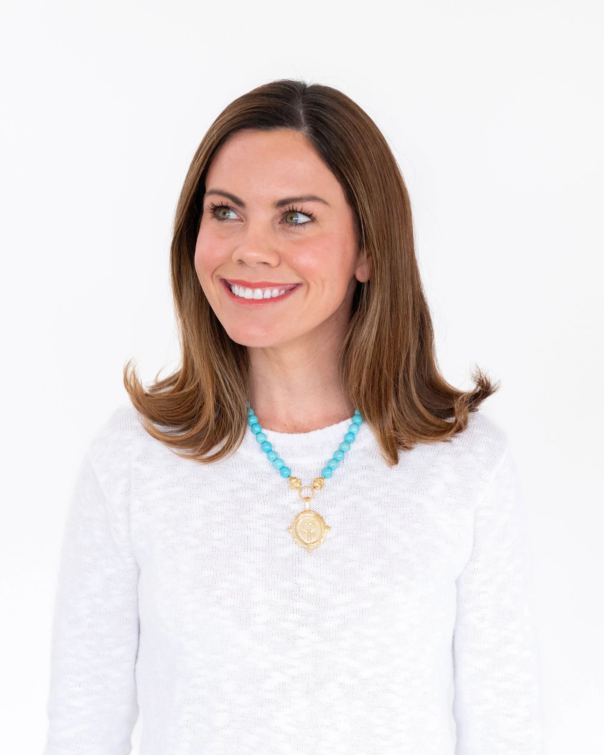 Turquoise Cross Intaglio Stone Necklace