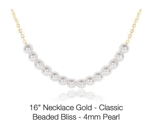 eNewton | 16" Classic Gold Necklace Beaded Bliss 4mm Pearl