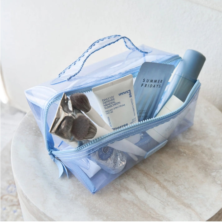 Jelly Cosmetic Bag-Carolina Blue Crochet Wave