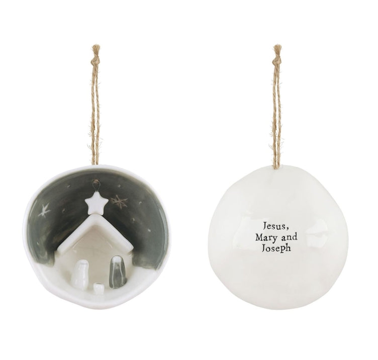 Nativity Half Circle Porcelain Ornament in Gift Box