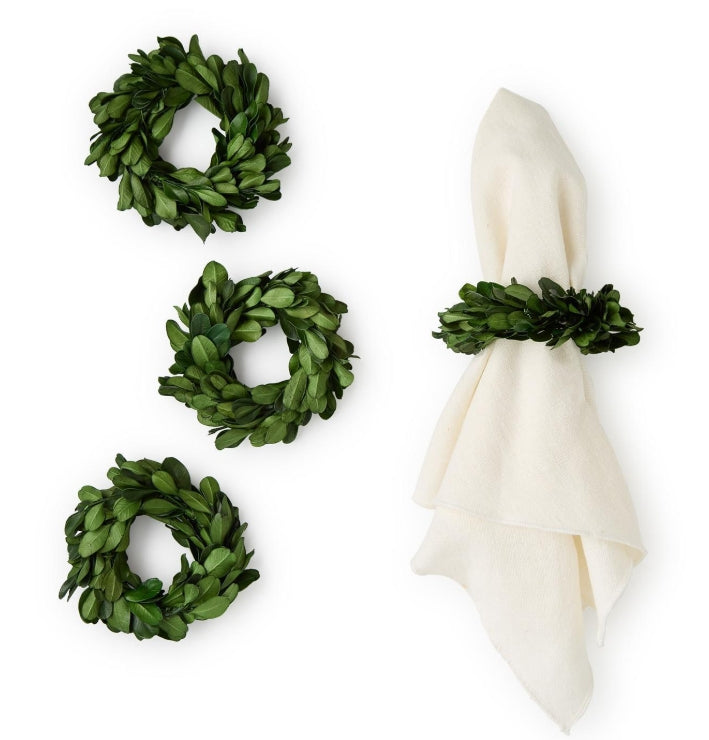Twos Company | Boxwood Wreath Napkin Rings Set of 4