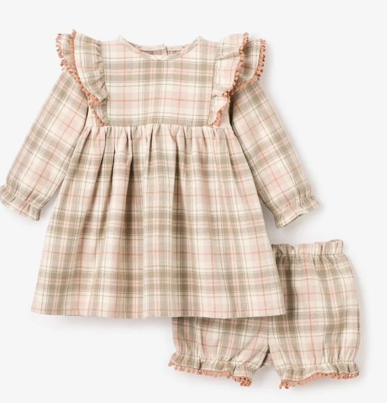 Elegant Baby | Plaid Ruffle Shoulder Dress