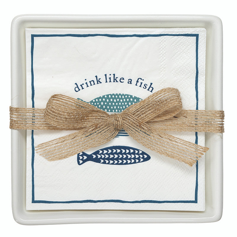 Ceramic Napkin Tray + Paper Napkin - Like a Fish