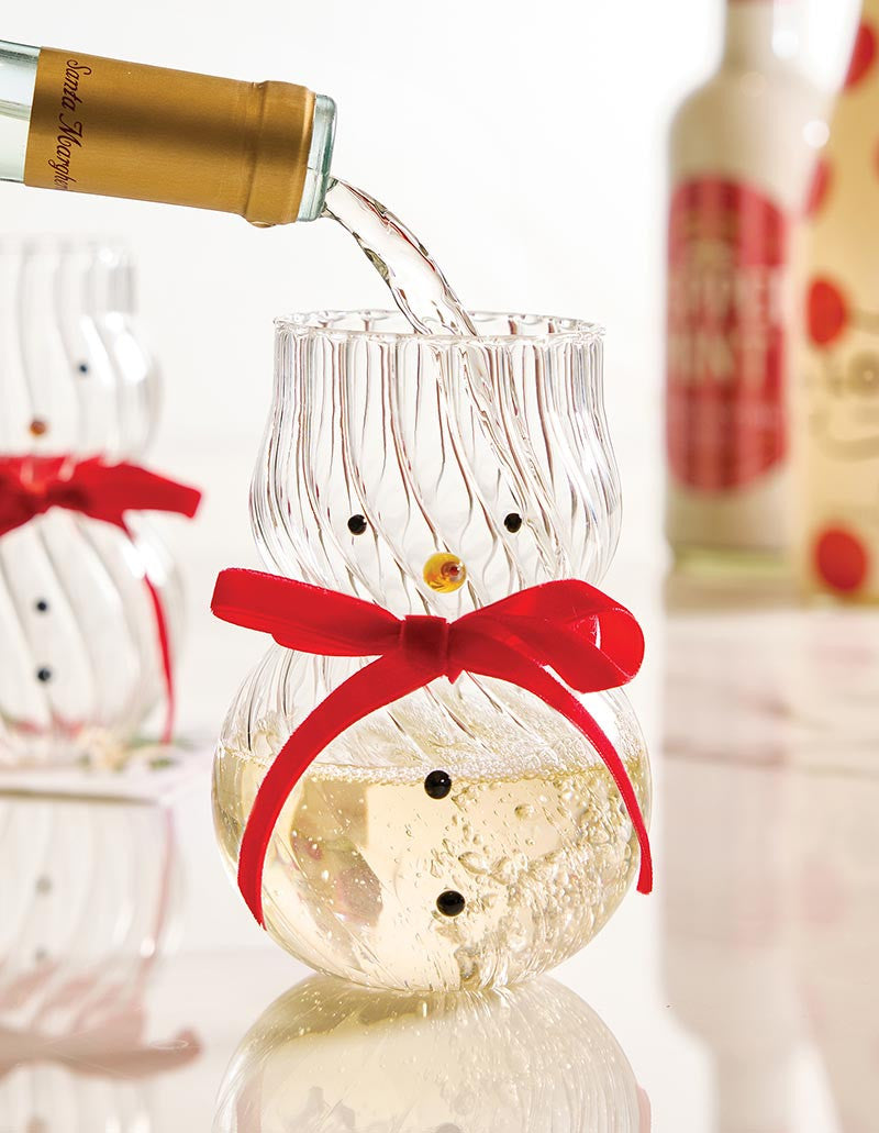 SNOWMAN WINE GLASS WITH BOW