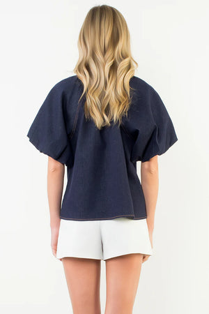 Heather Puff Sleeve Denim Top