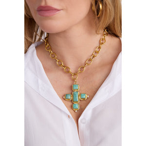 Trinity Stone Cross Necklace-Amazonite