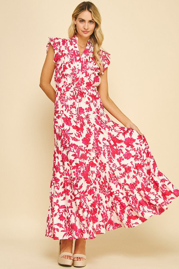 Deep Pink Tiered Maxi Elini Dress