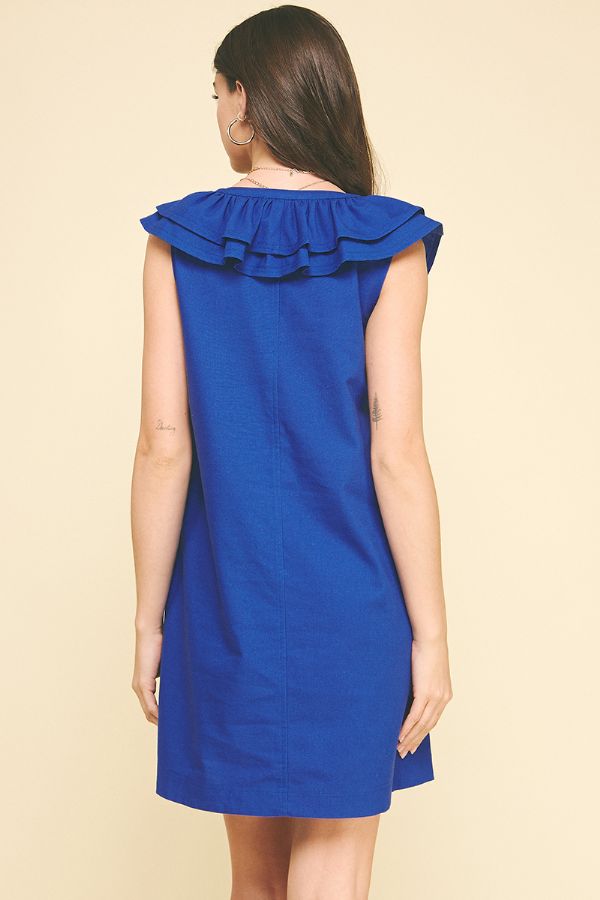 Ruffle Neck Detail Mini Dress