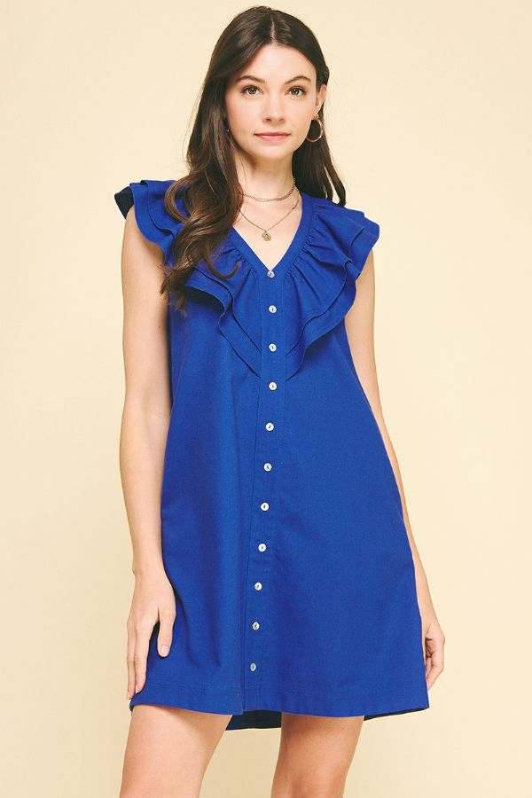 Ruffle Neck Detail Mini Dress