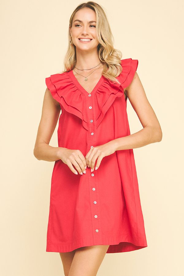 Ruffle Neck Detail Mini Dress