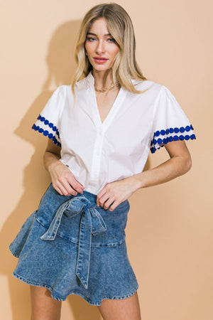 Flying Tomato | Chloe Top with Blue Trim Sleeves