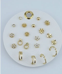 Set of 10 Gold Hoops and Studs