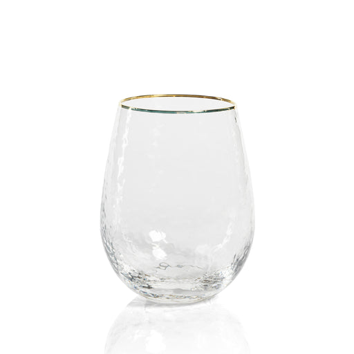Zodax Negroni Hammered with Gold Rim - Stemless Wine Glass