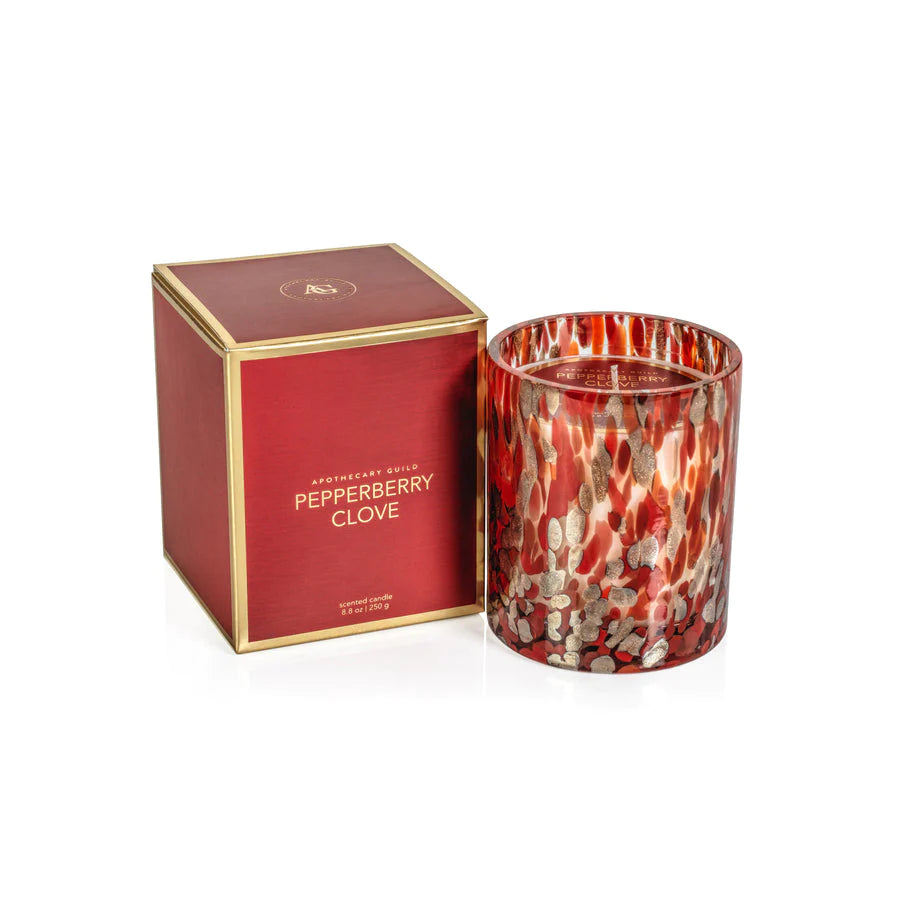 Zodax Spangled Glass Pepperberry Clove Scented Candle Red + Gold