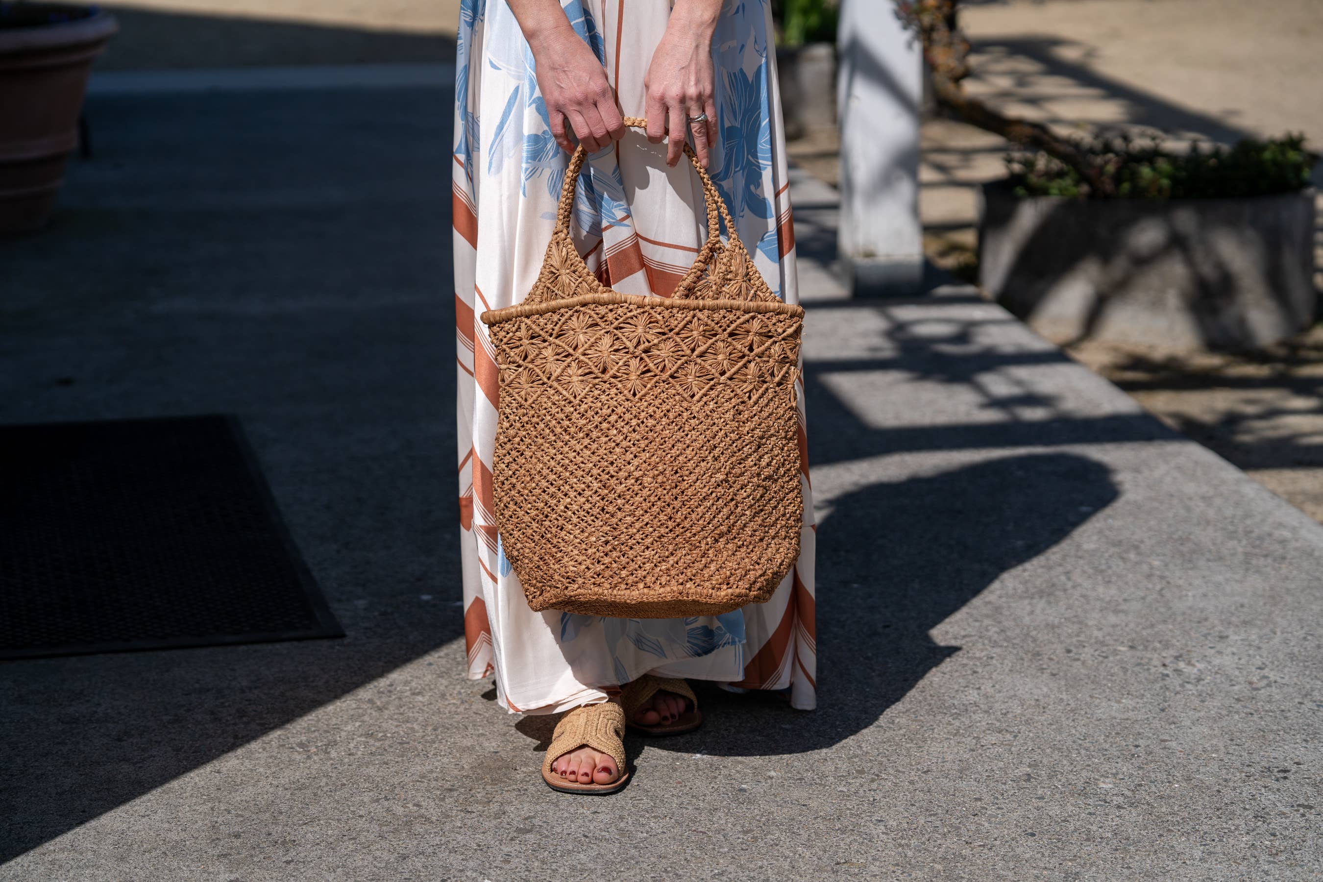 Luca Macrame Diamond and Crochet Straw Handbag