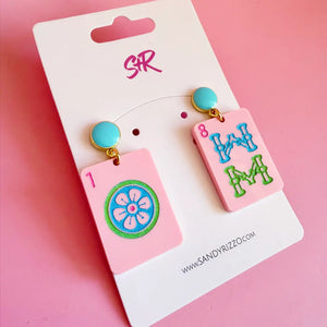 Sandy & Rizzo | Mahjong Pink Dangle Earring