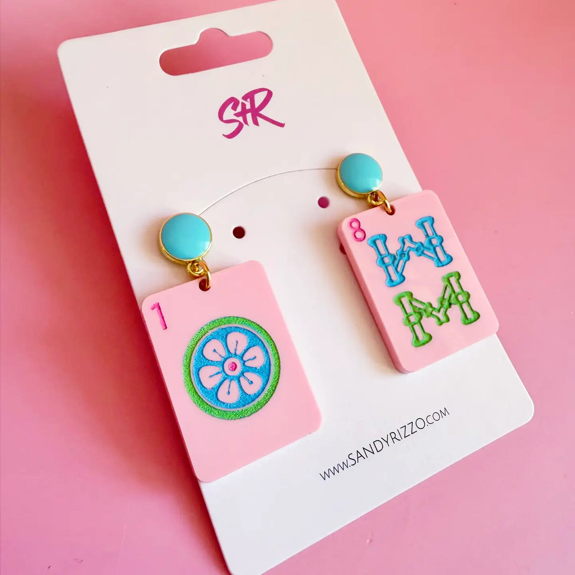 Sandy & Rizzo | Mahjong Pink Dangle Earring
