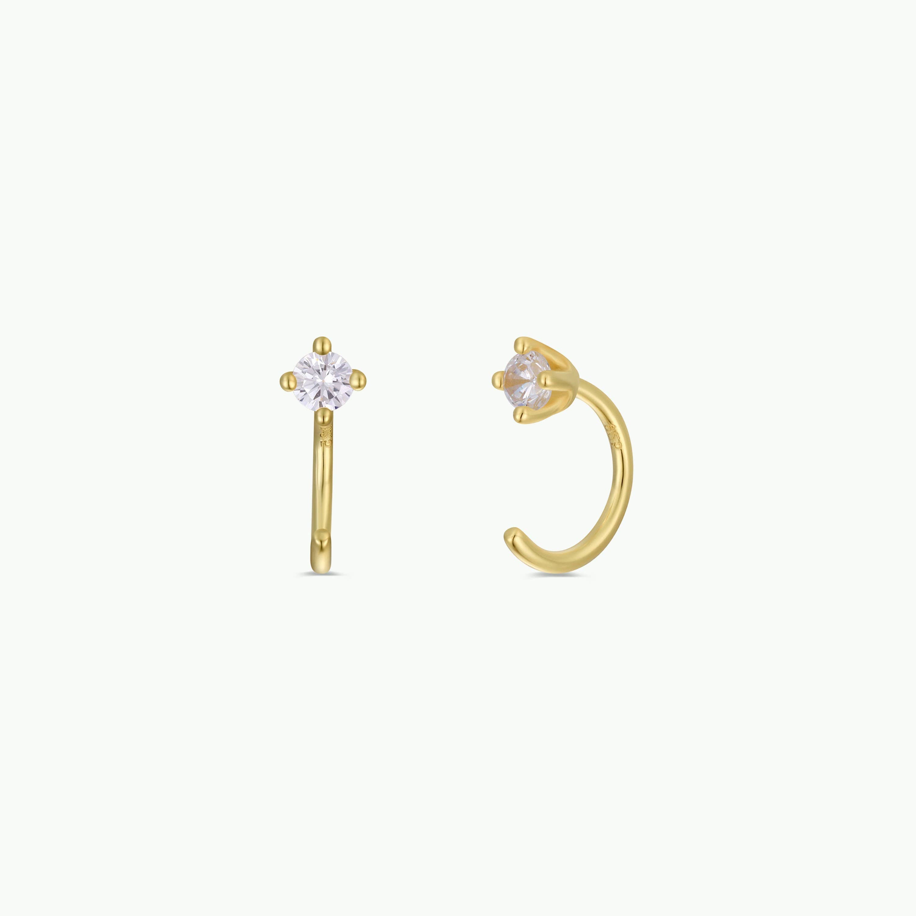 CZ Huggies - White - Gold Earrings