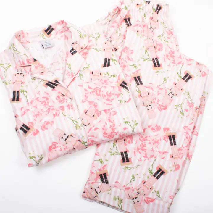 8 Oak Lane | Flannel Long Sleeve Pajama Set Nutcracker Rose